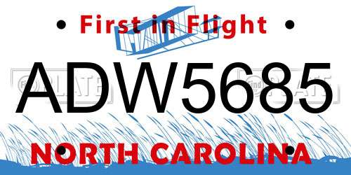 ADW5685 North Carolina License Plate