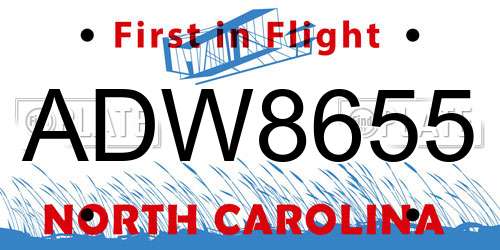 ADW8655 North Carolina License Plate