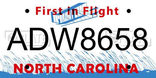 ADW8658 North Carolina License Plate