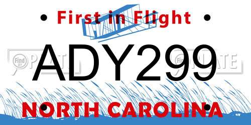 ADY299 North Carolina License Plate
