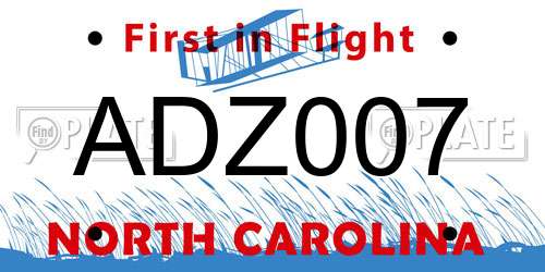 ADZ007 North Carolina License Plate