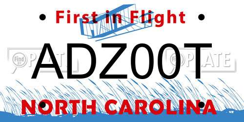 ADZ00T North Carolina License Plate