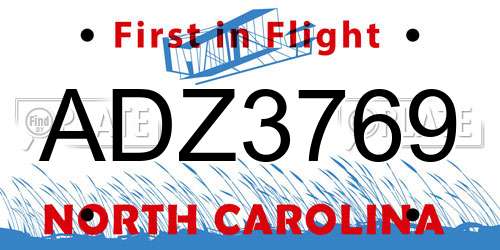 ADZ3769 North Carolina License Plate