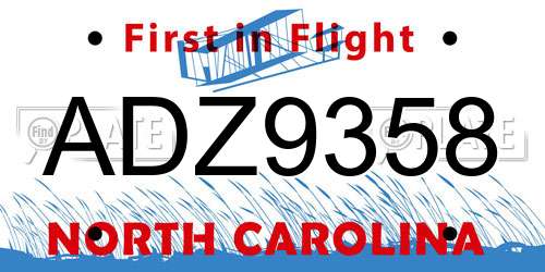 ADZ9358 North Carolina License Plate