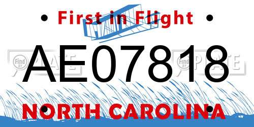 AE07818 North Carolina License Plate