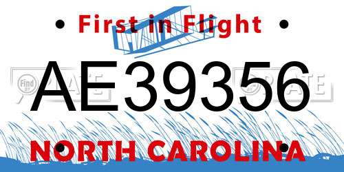 AE39356 North Carolina License Plate