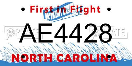 AE4428 North Carolina License Plate