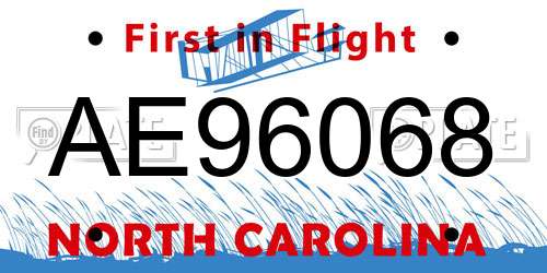 AE96068 North Carolina License Plate
