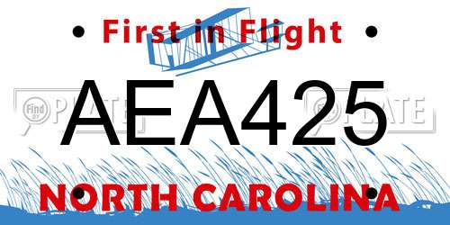 AEA425 North Carolina License Plate