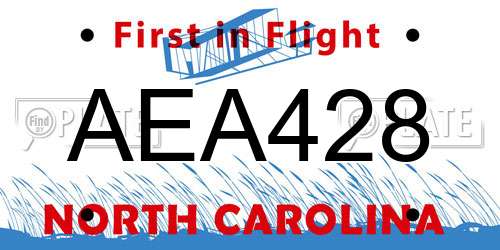AEA428 North Carolina License Plate