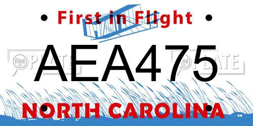 AEA475 North Carolina License Plate