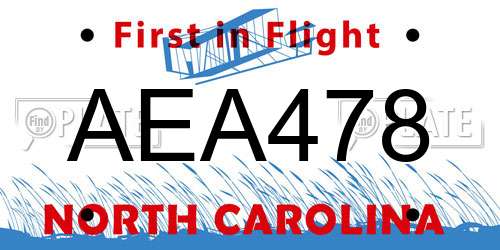 AEA478 North Carolina License Plate