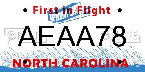 AEAA78 North Carolina License Plate