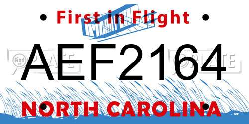 AEF2164 North Carolina License Plate