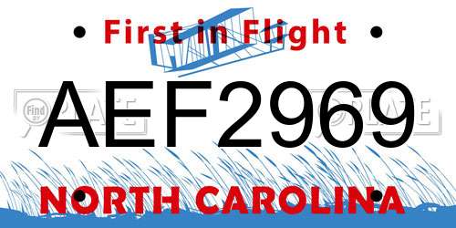 AEF2969 North Carolina License Plate