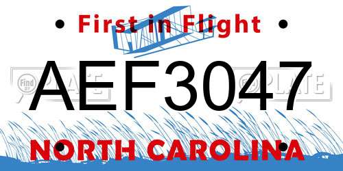 AEF3047 North Carolina License Plate