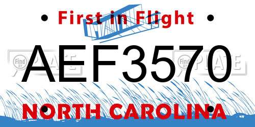 AEF3570 North Carolina License Plate