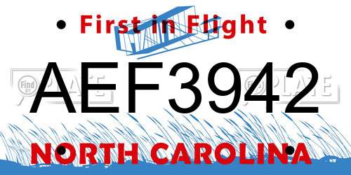 AEF3942 North Carolina License Plate