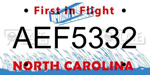 AEF5332 North Carolina License Plate