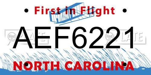 AEF6221 North Carolina License Plate