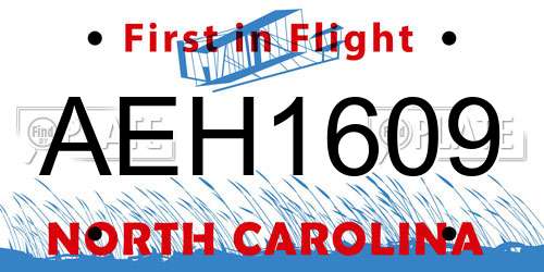 AEH1609 North Carolina License Plate