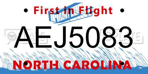 AEJ5083 North Carolina License Plate