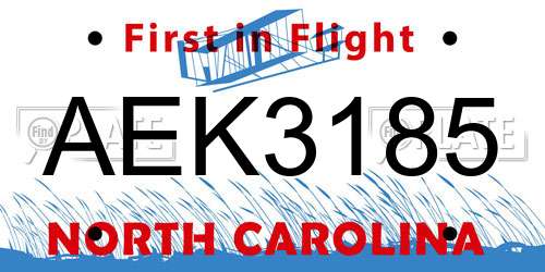 AEK3185 North Carolina License Plate