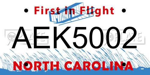 AEK5002 North Carolina License Plate