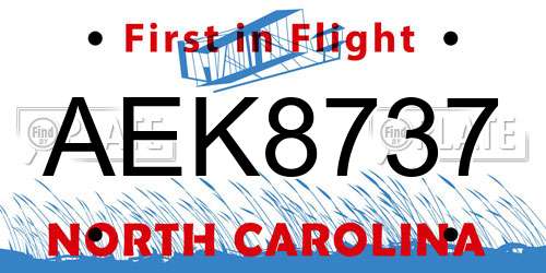 AEK8737 North Carolina License Plate