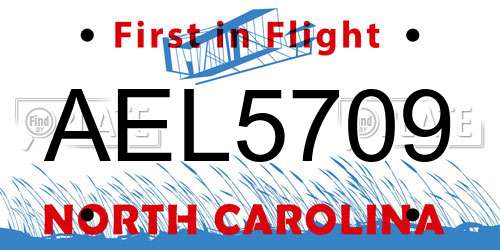 AEL5709 North Carolina License Plate