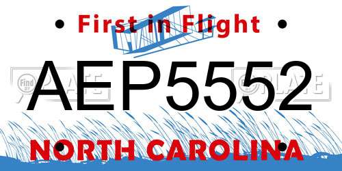AEP5552 North Carolina License Plate
