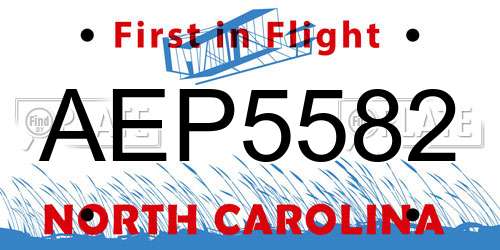 AEP5582 North Carolina License Plate