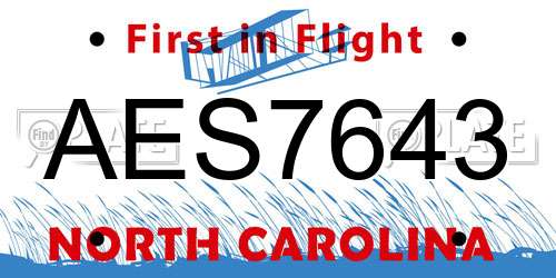 AES7643 North Carolina License Plate