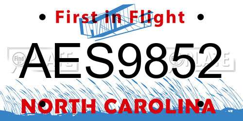 AES9852 North Carolina License Plate