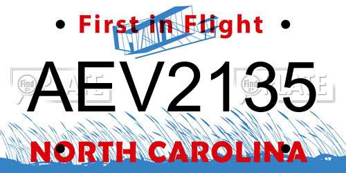 AEV2135 North Carolina License Plate