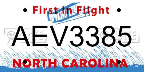 AEV3385 North Carolina License Plate