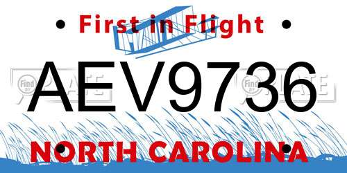 AEV9736 North Carolina License Plate