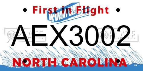 AEX3002 North Carolina License Plate