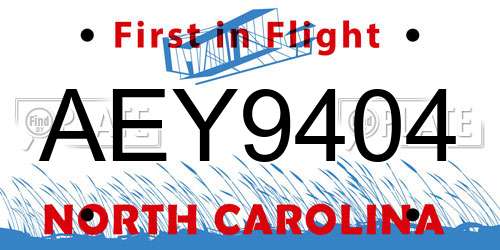 AEY9404 North Carolina License Plate