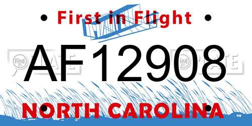 AF12908 North Carolina License Plate