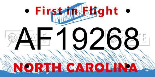 AF19268 North Carolina License Plate