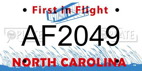 AF2049 North Carolina License Plate