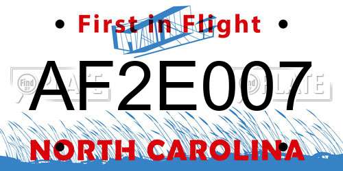 AF2E007 North Carolina License Plate