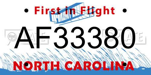 AF33380 North Carolina License Plate