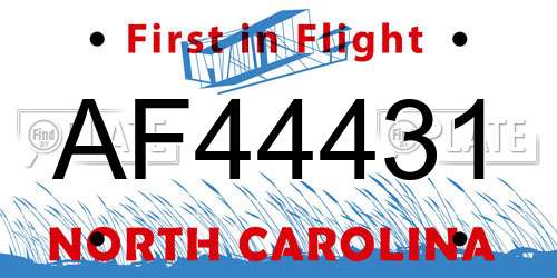 AF44431 North Carolina License Plate