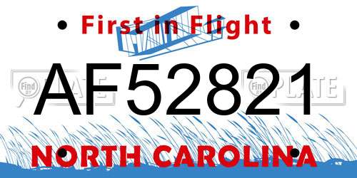 AF52821 North Carolina License Plate
