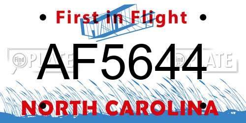 AF5644 North Carolina License Plate