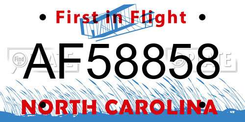 AF58858 North Carolina License Plate