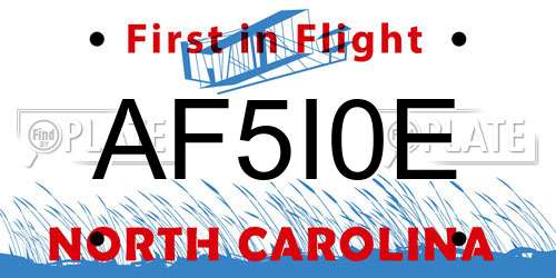 AF5I0E North Carolina License Plate