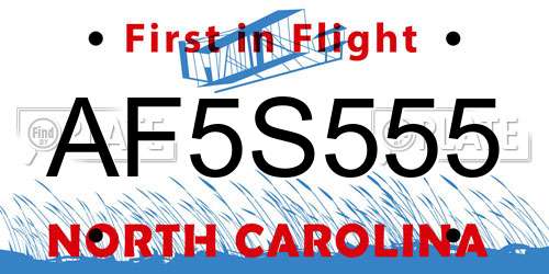 AF5S555 North Carolina License Plate